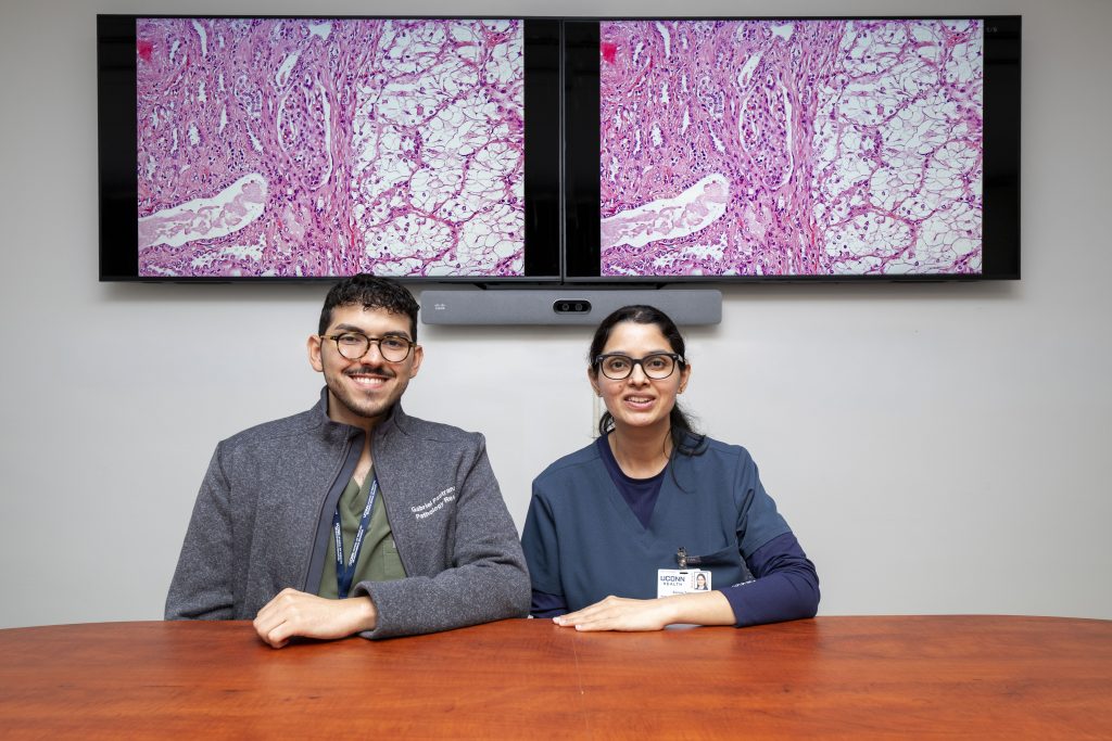 Dr. Gabriel Pastrana and Dr. Sonam Talreja began their pathology residency training at UConn School of Medicine in early July 2026 (UConn Photo/Sean Flynn).