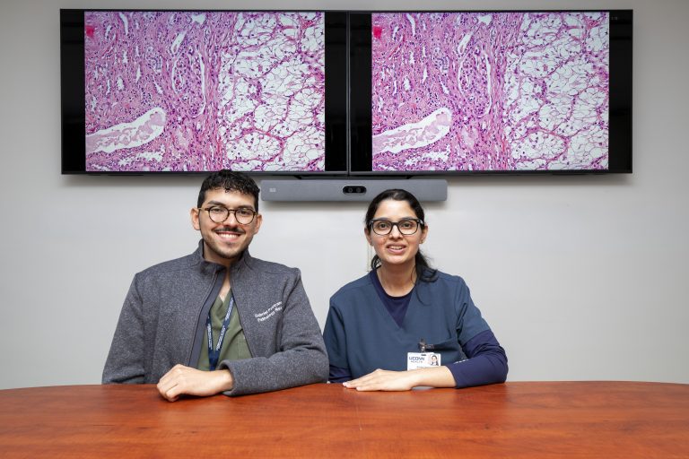 Dr. Gabriel Pastrana and Dr. Sonam Talreja began their pathology residency training at UConn School of Medicine in early July 2026 (UConn Photo/Sean Flynn).