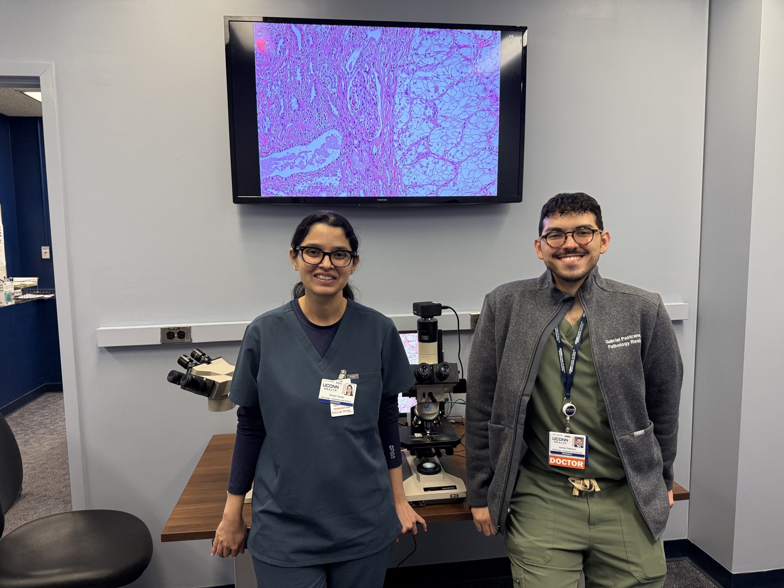 Dr. Sonam Talreja and Dr. Gabriel Pastrana began their pathology residency training at UConn School of Medicine in early July 2026 (UConn Photo/Lauren Woods).