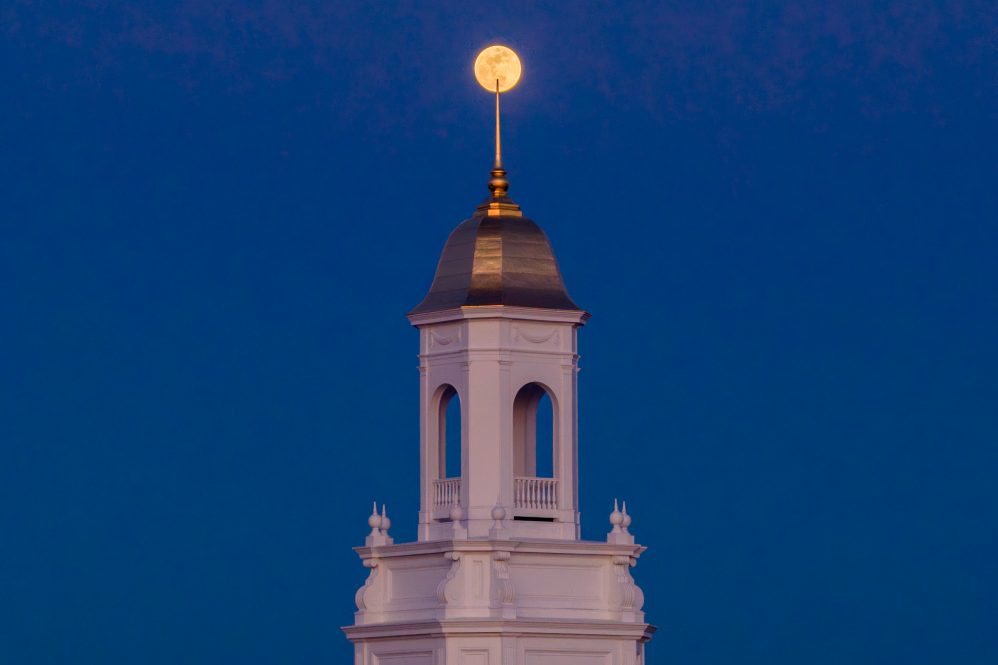 A full moon above the Wilbur Cross cupola. Awesome photo by Syd Herdle.