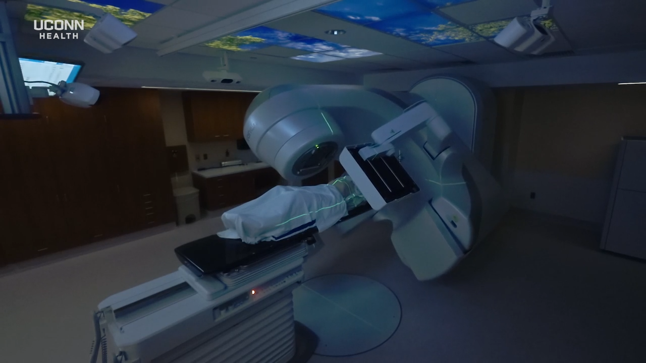 The TrueBeam Linear Accelerator in action at the Carole and Ray Neag Comprehensive Cancer Center. It is a fully integrated system with sub-millimeter accuracy and real-time, on-demand imaging capabilities, (Ethan Giorgetti/UConn Health)
