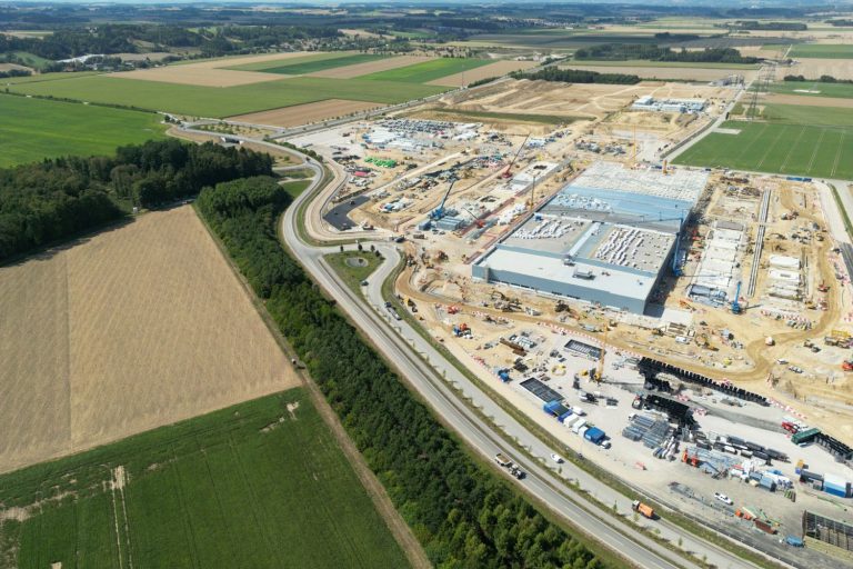 Aerial view of a data center being built