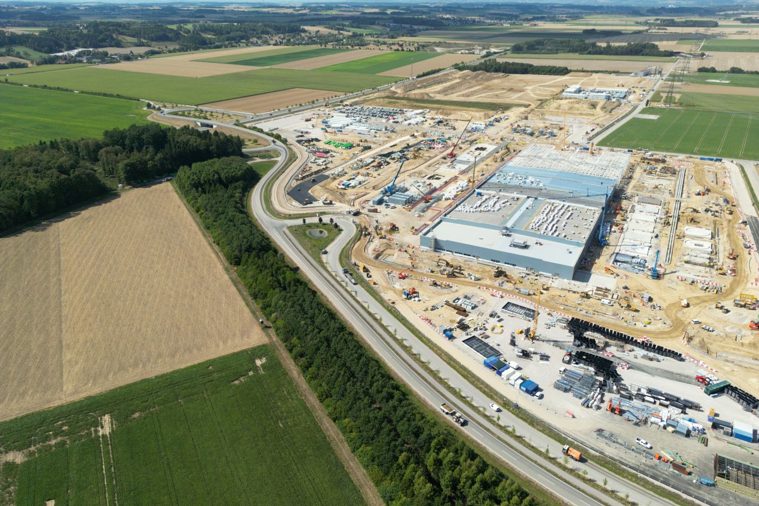 Aerial view of a data center being built