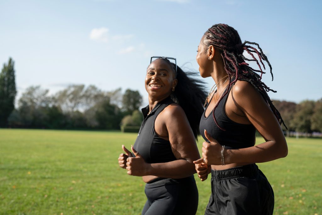 Two women jogging