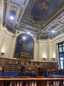 A courtroom.
