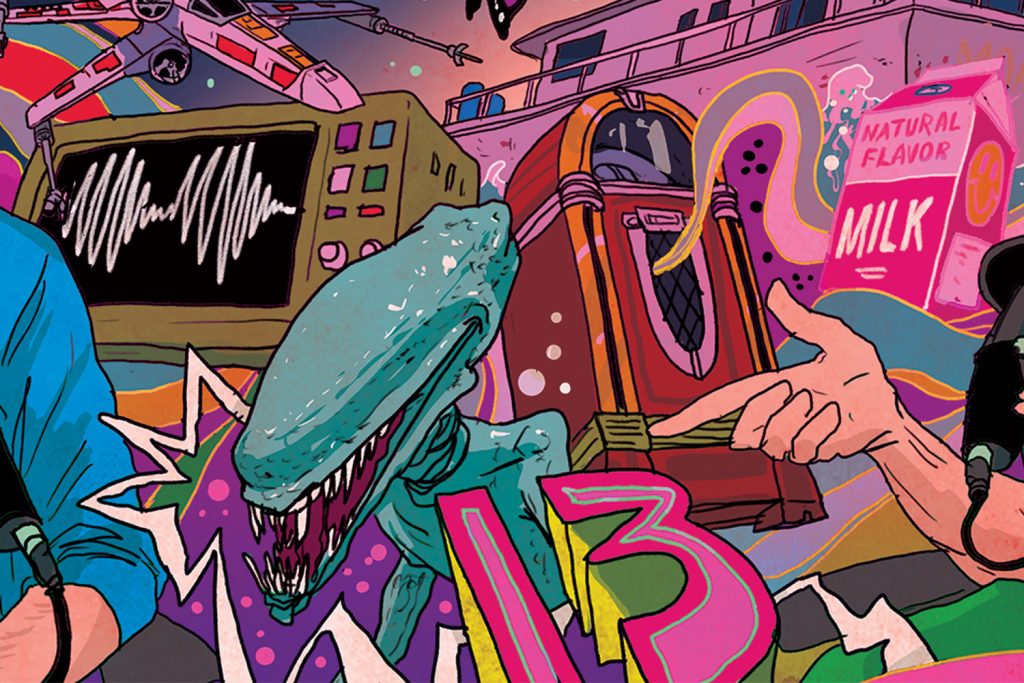alt="The Pop Culture Podcast Hosts chatting with all the stuff they talk about behind them by michael byers"