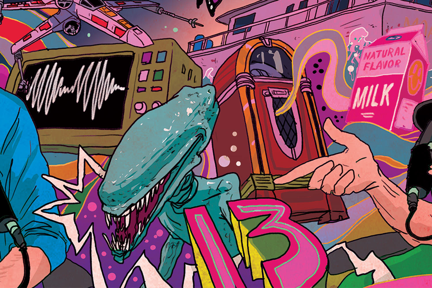 alt="The Pop Culture Podcast Hosts chatting with all the stuff they talk about behind them by michael byers"