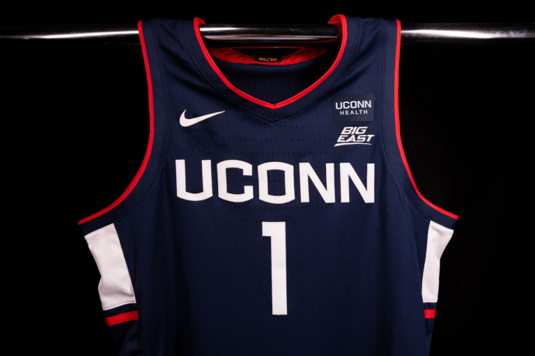 Navy blue UConn Basketball jersey with number one and uconn health logo